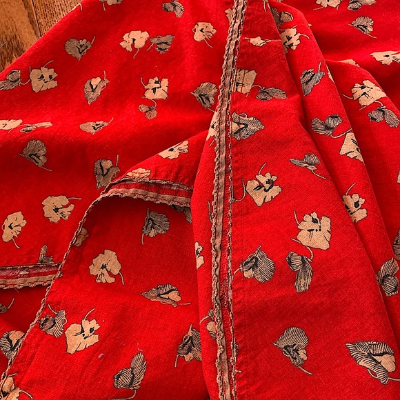 Gorgeous RARE Free People linen cotton full skirt size 10 Red w Gold flowers - Picture 6 of 10